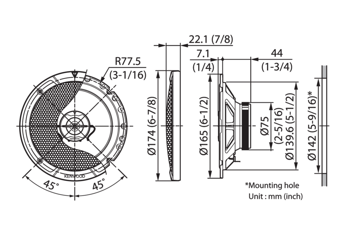Kenwood KFC-S1767 - 17cm 6.5" 2-Way Car Coaxial Speaker 300 Watts