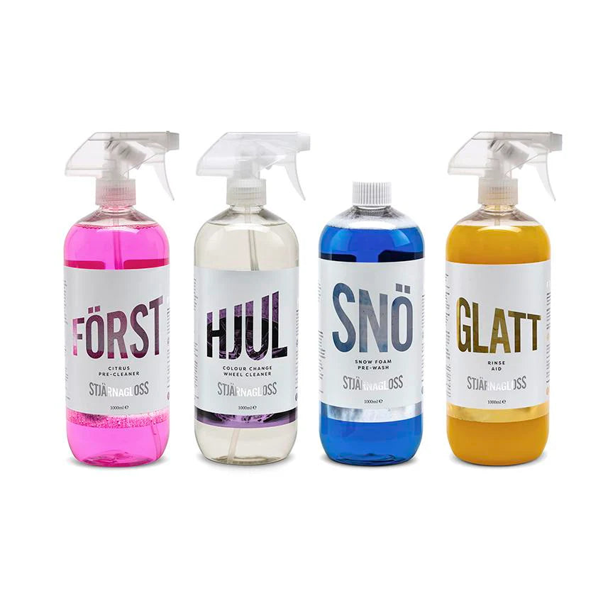 Stjarnagloss Hero Bundle - Snow foam, rinse aid, wheel cleaner and pre-wash