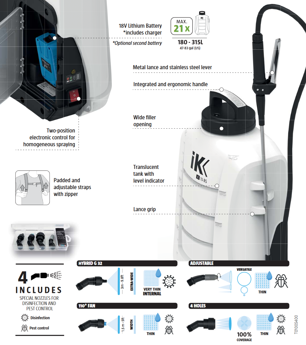 15 Litre IK e15 BS Li-Ion Battery Operated Knapsack for Disinfection, Cleaning & Pest Control