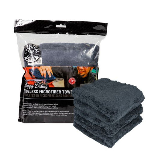 CHEMICAL GUYS HAPPY ENDING TOWEL 3 PACK ( BLACK )