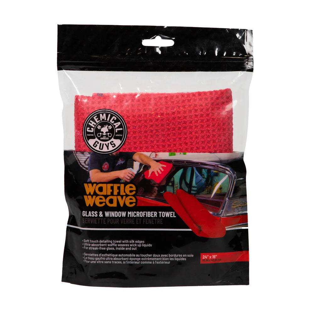 Chemical Guys Waffle Weave Glass And Window Microfiber Towel Red 24" X 16"