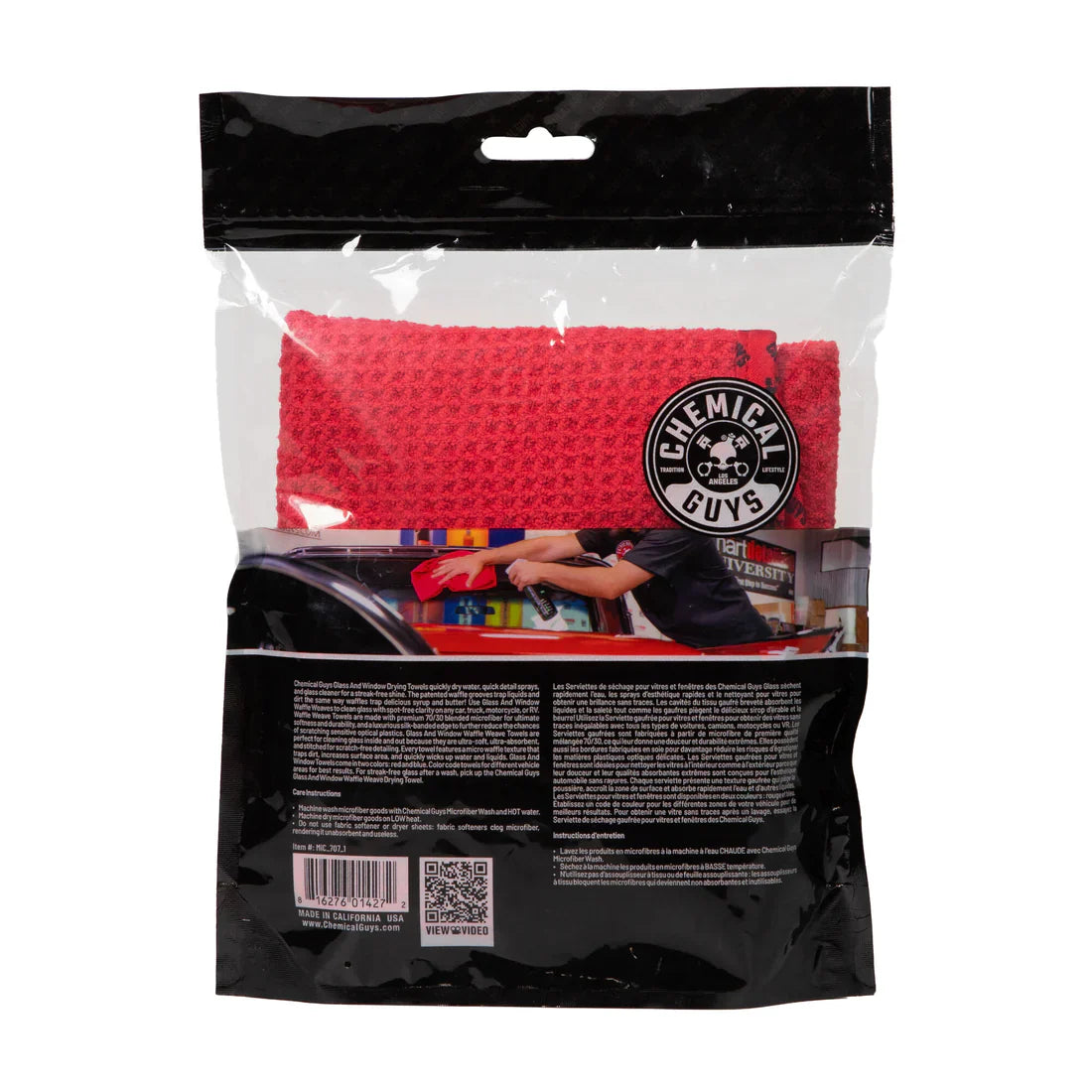 Chemical Guys Waffle Weave Glass And Window Microfiber Towel Red 24" X 16"