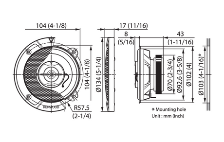 Kenwood KFC-S1067 - 10cm 4" 2 Way Coaxial Speaker 220 Watts