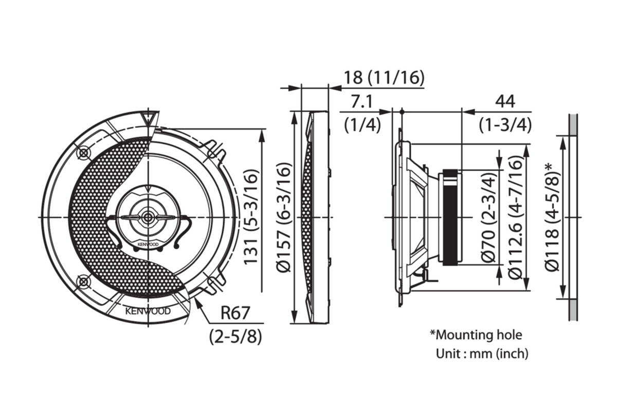 Kenwood KFC-S1367 - 13cm 5.25" 2 Way Coaxial Car Speaker 260 Watts