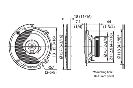 Kenwood KFC-S1367 - 13cm 5.25" 2 Way Coaxial Car Speaker 260 Watts