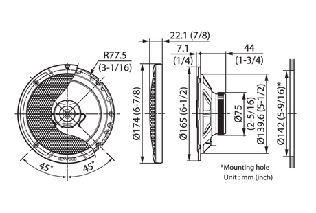Kenwood KFC-S1767 - 17cm 6.5" 2-Way Car Coaxial Speaker 300 Watts